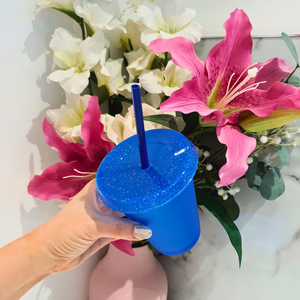 Glitter Cold Cup with Straw 480ml Dark Blue
