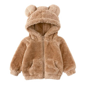 Fluffy Zipped Bear Hoodie - Tan