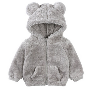 Fluffy Zipped Bear Hoodie - Grey