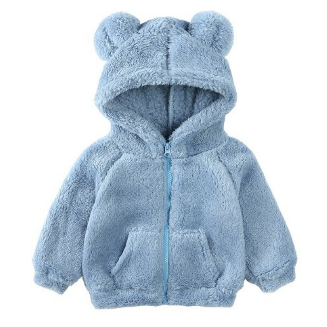 Fluffy Zipped Bear Hoodie - Blue