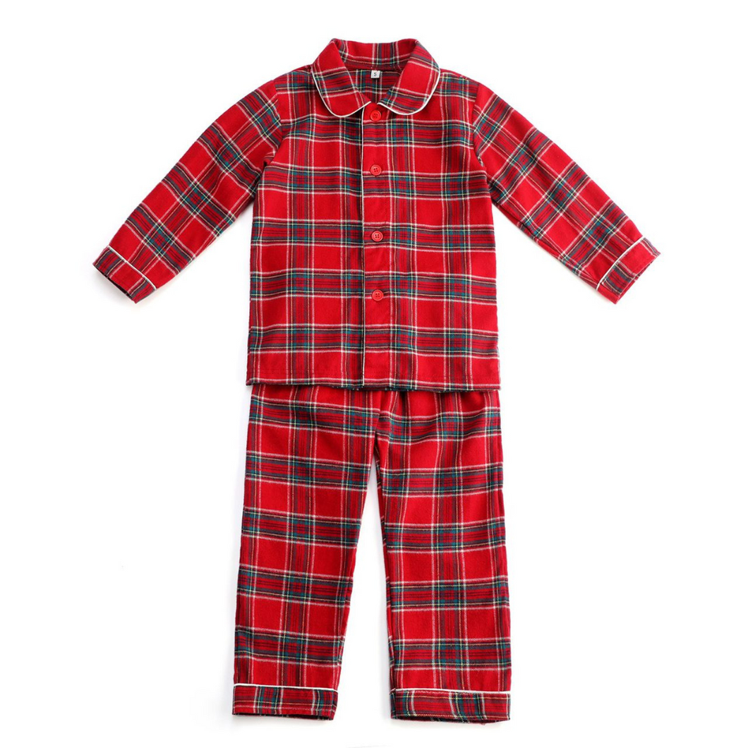 Boy's Cotton Tartan Pyjamas Two-Piece in Red