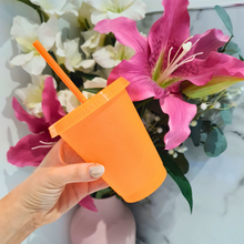 Load image into Gallery viewer, Glitter Cold Cup with Straw 480ml Orange
