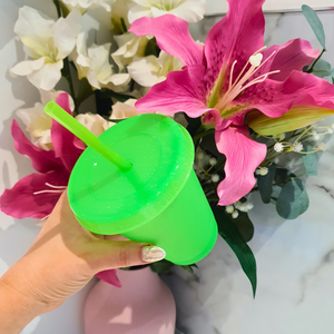 Glitter Cold Cup with Straw 480ml Lime Green