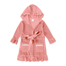 Load image into Gallery viewer, Girl&#39;s Cotton Velour Dressing Gown - Pink
