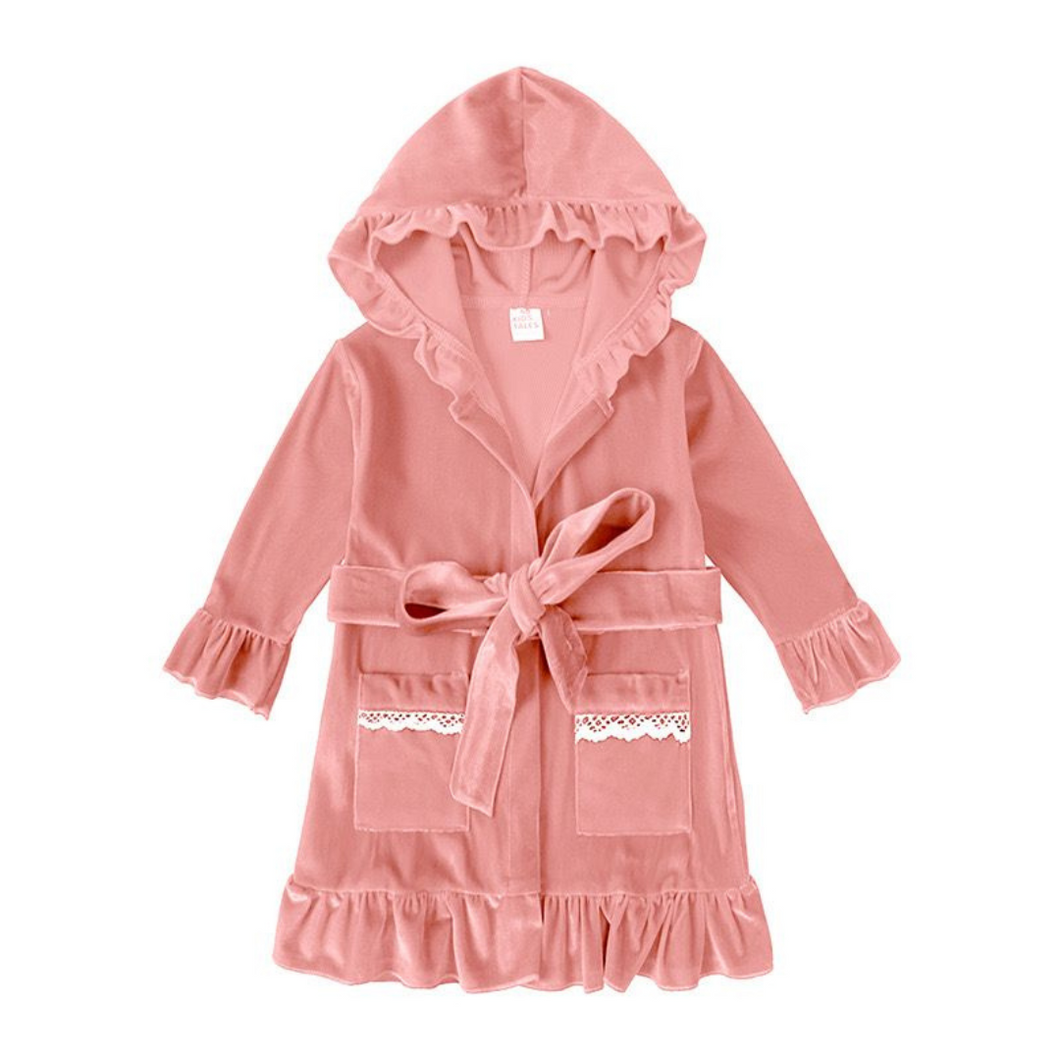 Girl's Cotton Velour Dressing Gown - Pink