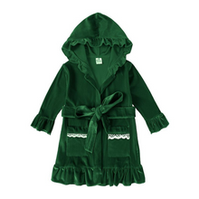 Load image into Gallery viewer, Girl&#39;s Cotton Velour Dressing Gown - Green
