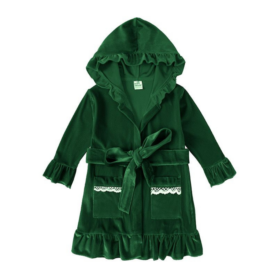Girl's Cotton Velour Dressing Gown - Green