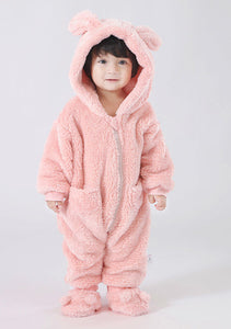 Winter Bear Suit with Booties - Pink