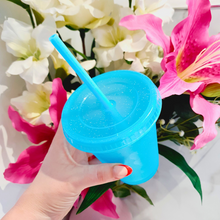 Load image into Gallery viewer, Glitter Cold Cup with Straw 480ml Blue

