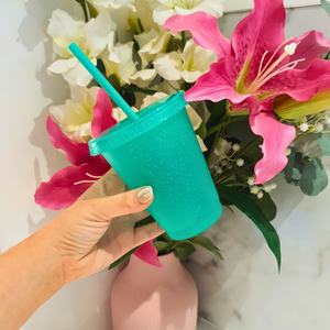 Glitter Cold Cup with Straw 480ml Green
