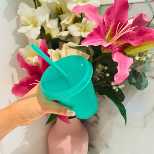 Glitter Cold Cup with Straw 480ml Green