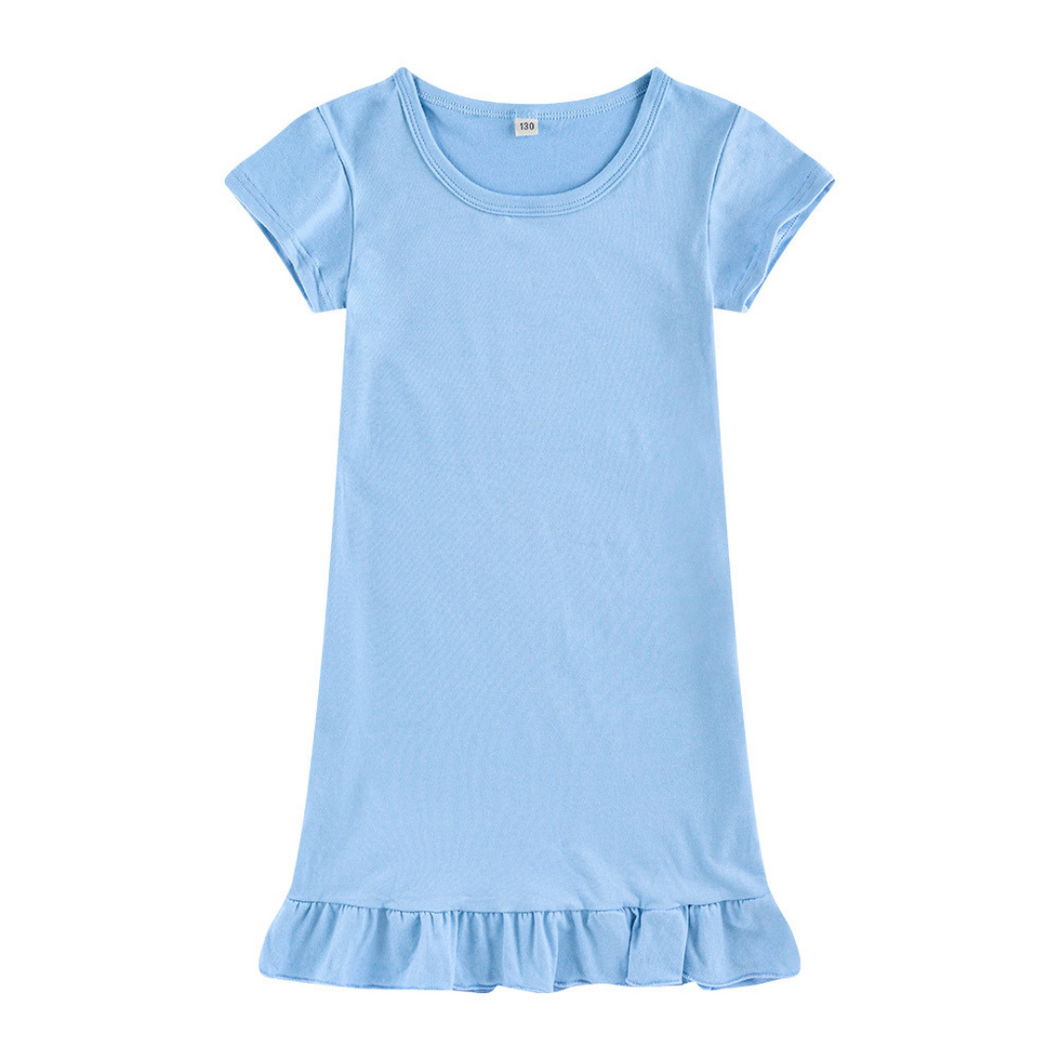 Dropped Hem Summer Short Sleeve Dress - Blue