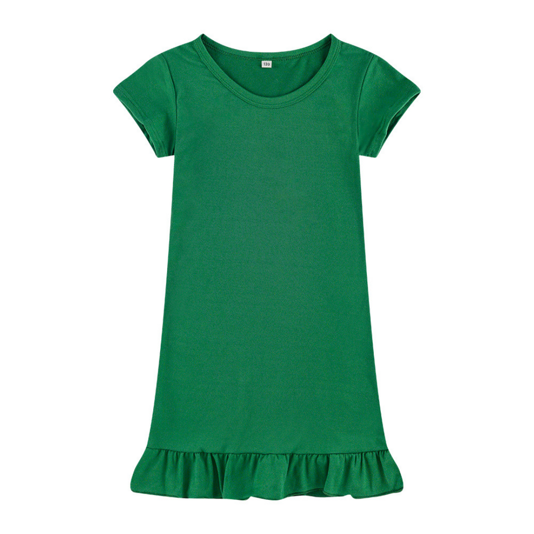 Dropped Hem Summer Short Sleeve Dress - Green