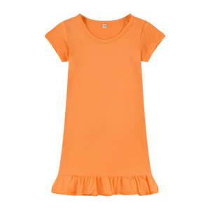 Dropped Hem Summer Short Sleeve Dress - Orange