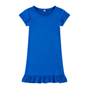 Dropped Hem Summer Short Sleeve Dress - Royal Blue