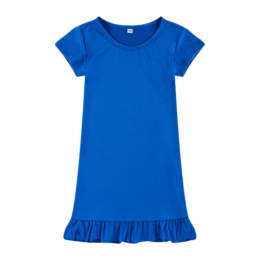 Dropped Hem Summer Short Sleeve Dress - Royal Blue