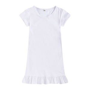 Dropped Hem Summer Short Sleeve Dress - Sublimation White