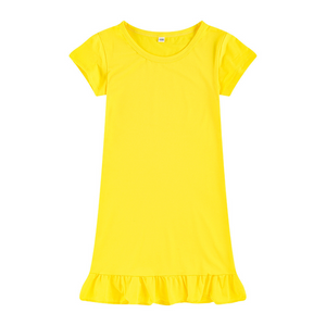Dropped Hem Summer Short Sleeve Dress - Yellow