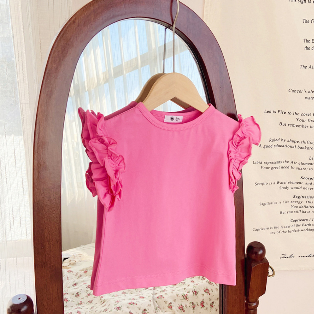 Kids Blank Ruffle T-Shirt Vest - Pink