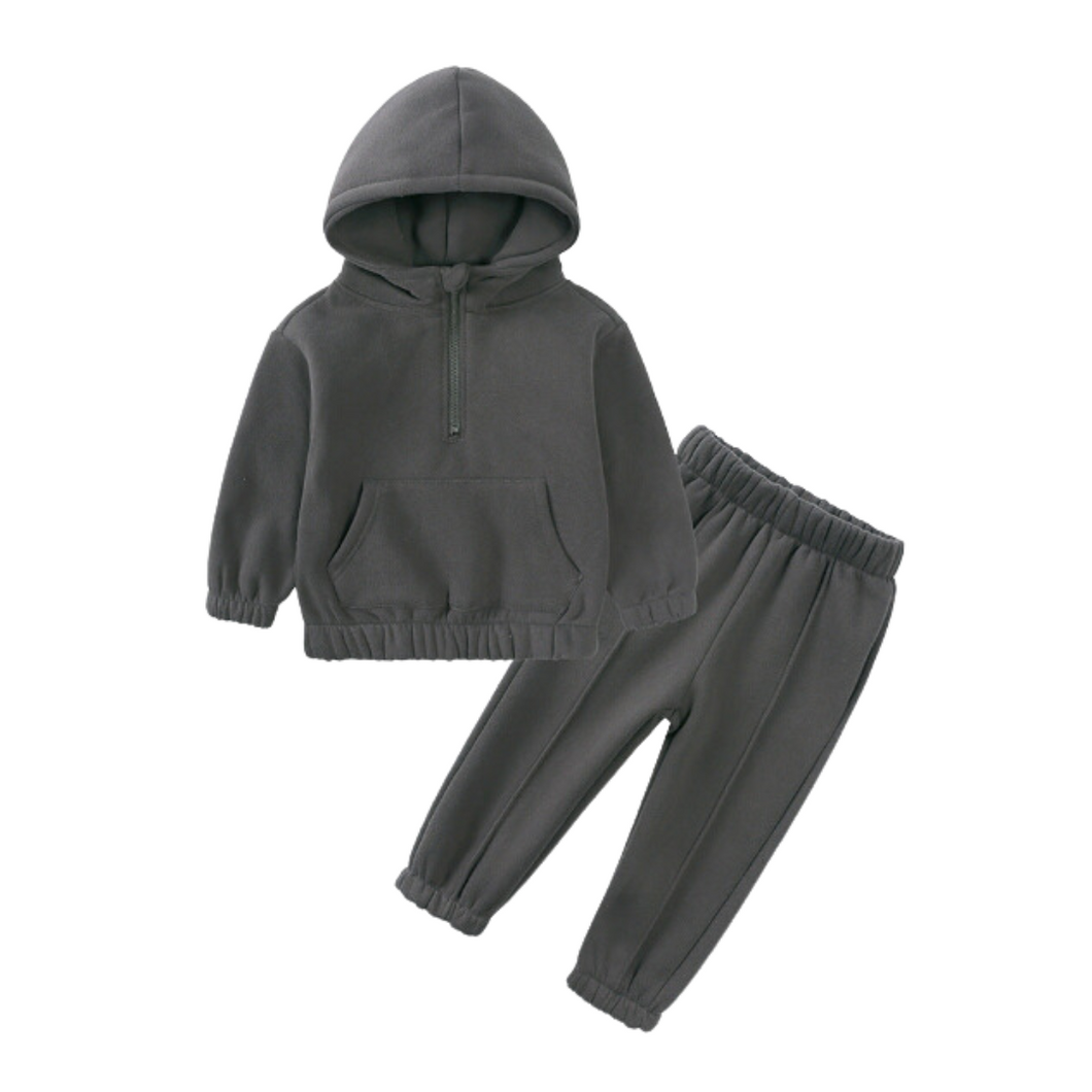 Half Zip Thick Hooded Tracksuit - Storm Grey