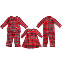 Load image into Gallery viewer, Girl&#39;s Cotton Tartan Two-Piece Frilly Pyjamas in Red
