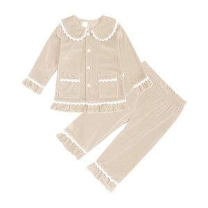 Girl's Cotton Velour Pyjamas - Beige