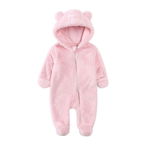 Fluffy Bear Baby Onesie - Light Pink