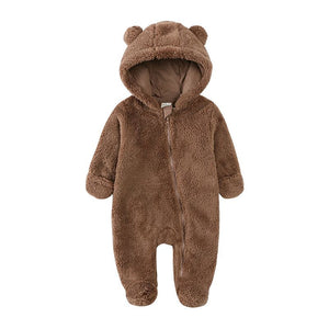 Fluffy Bear Baby Onesie - Brown