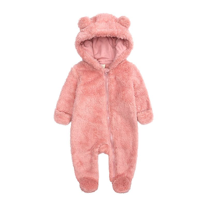 Fluffy Bear Baby Onesie - Deep Pink
