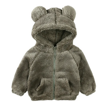 Load image into Gallery viewer, Fluffy Zipped Bear Hoodie Khaki
