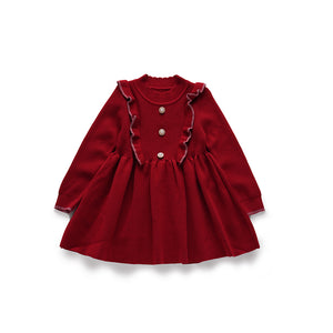 Girls Button Occasion Dress - Red