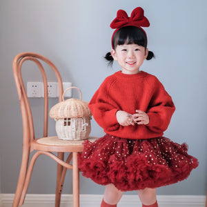 Premium Super Fluffy Stars Girls Tutu Skirt - Dark Red