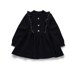 Girls Button Occasion Dress - Black