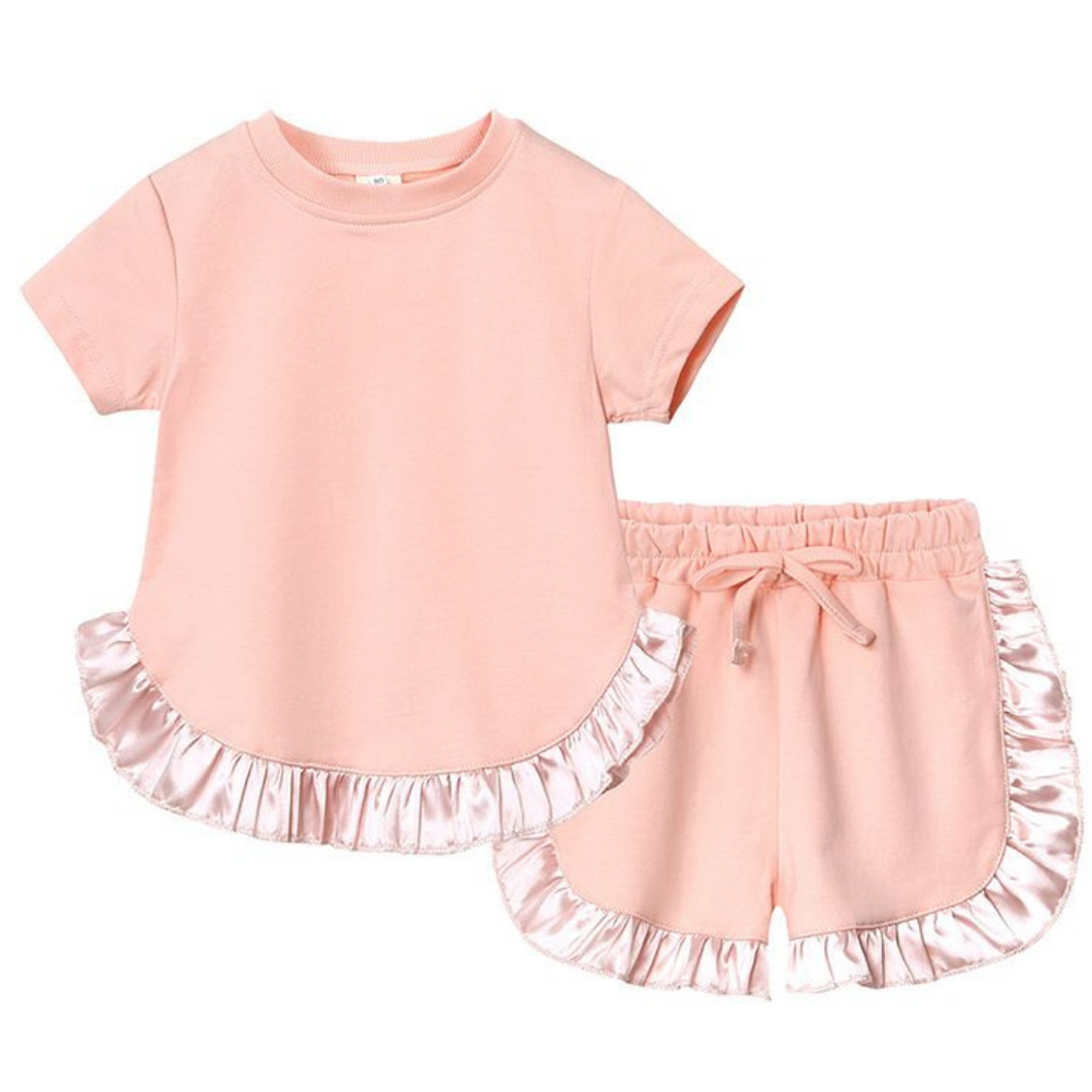Kids Tales Ruffle Shorts and Tee Sets - Peachy Pink