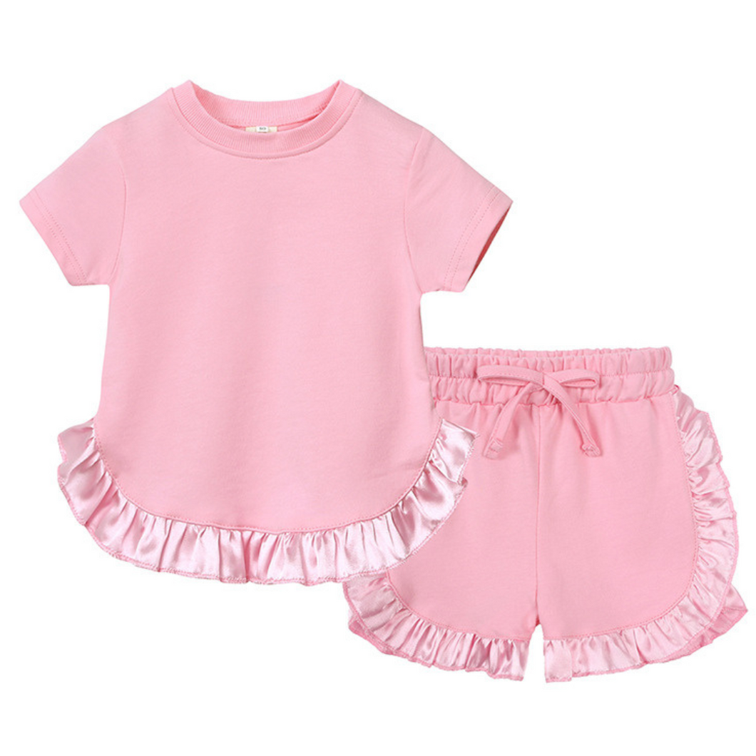 Kids Tales Ruffle Shorts and Tee Sets - Pink