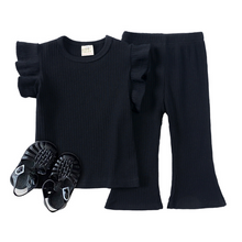 Load image into Gallery viewer, Ribbed Ruffle Co-Ord Set - Black
