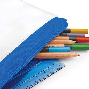 Blank White Sublimation Pencil Case (Blue Detail)