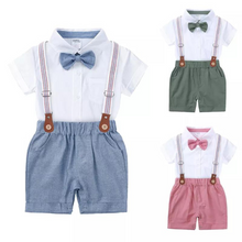 Load image into Gallery viewer, Kids Tales Boy&#39;s Shorts, Braces and Shirt Sets - Sage
