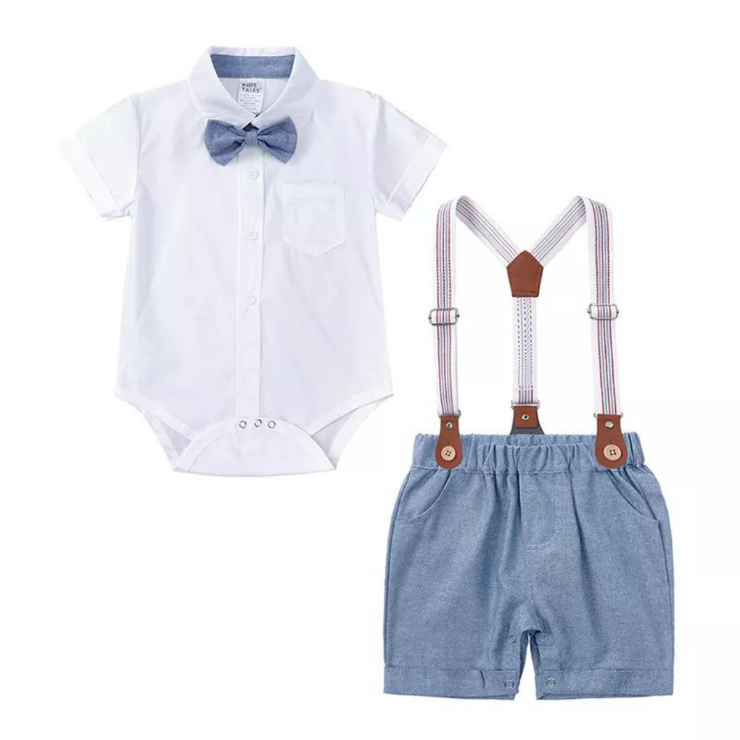 Kids Tales Boy's Shorts, Braces and Shirt Sets - Blue
