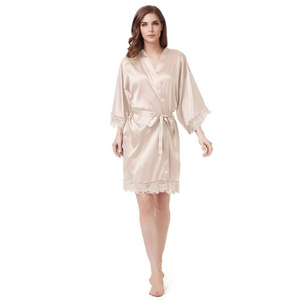 Women's Blank Bridal Day Robe With Crochet Detail - Champagne