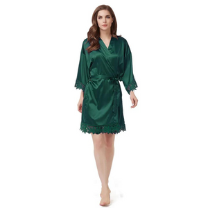 Women's Blank Bridal Day Robe Evergreen With Crochet Detail