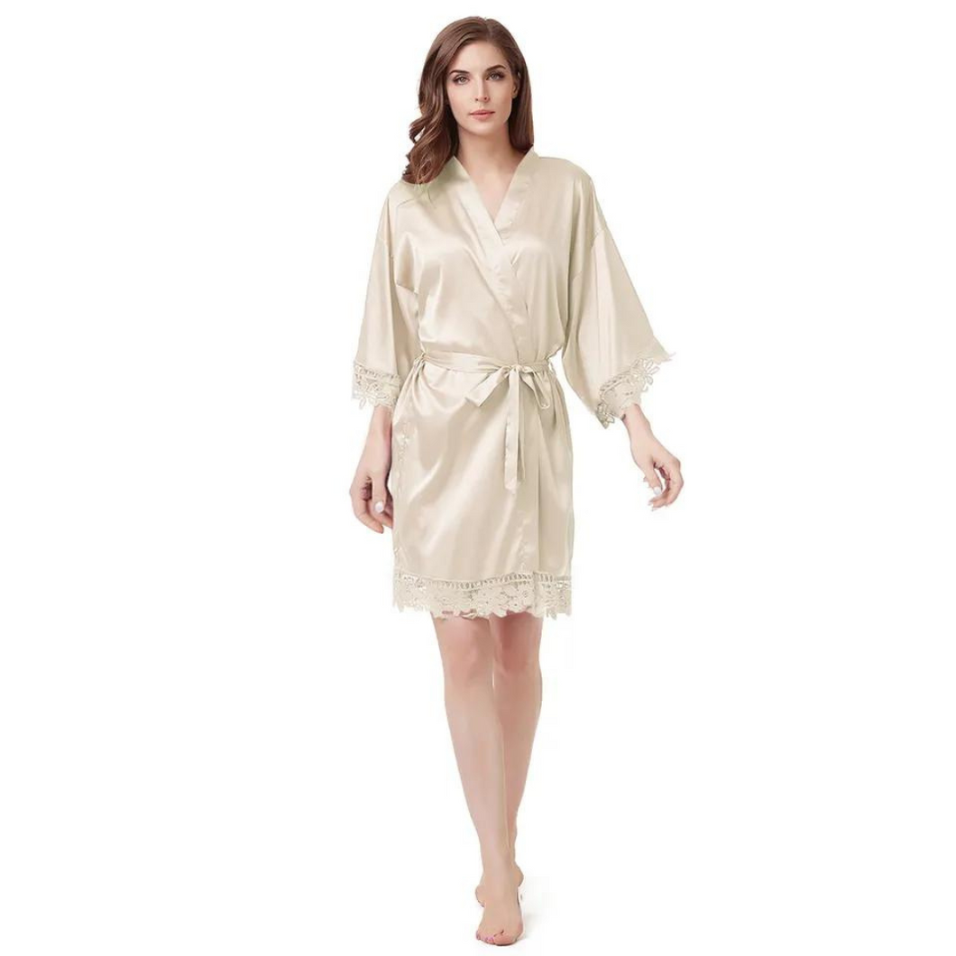 Women's Blank Bridal Day Robe Light Champagne With Crochet Detail
