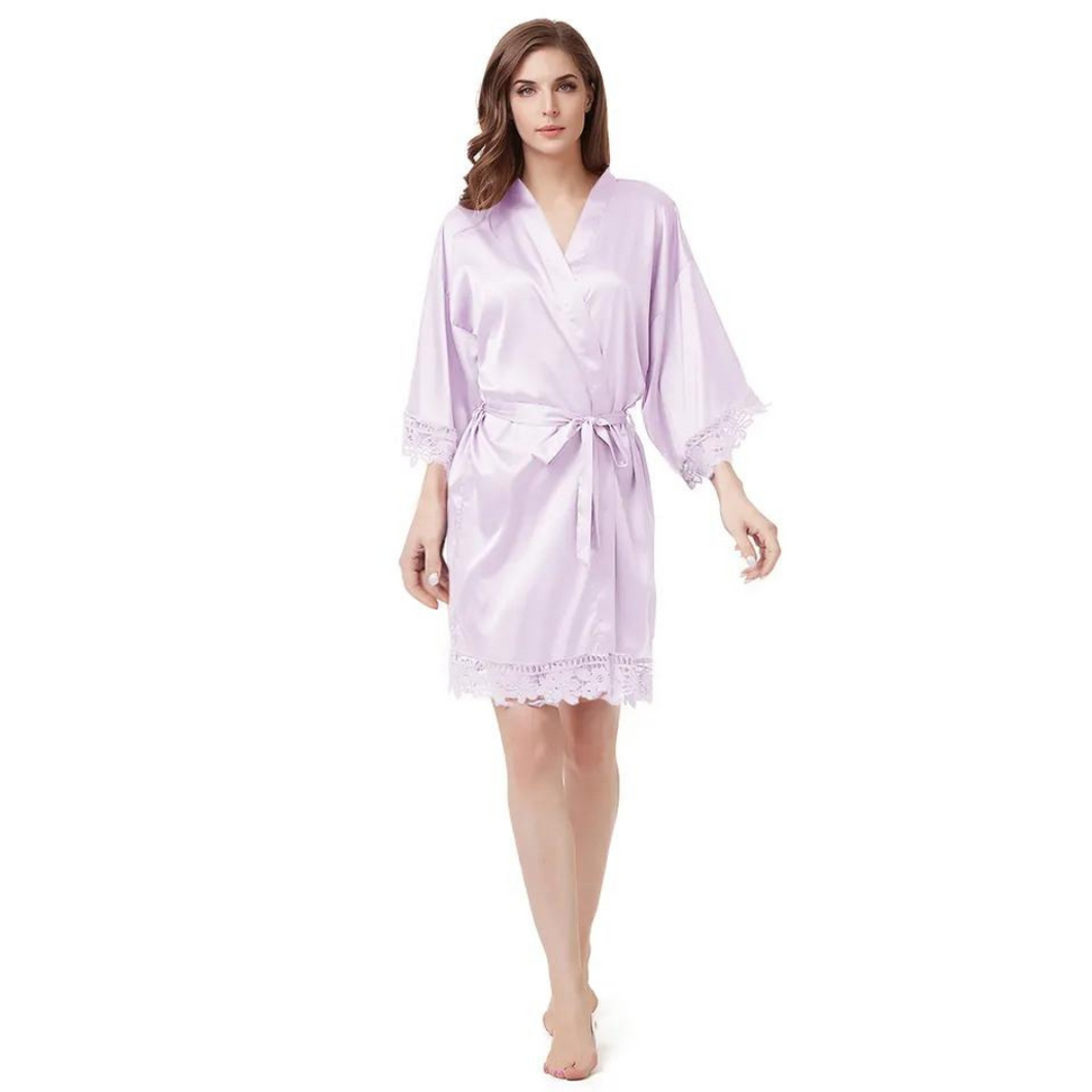 Women's Blank Bridal Day Robe Lilac With Crochet Detail