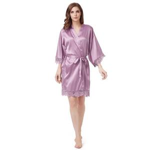 Women's Blank Bridal Day Robe Mauve With Crochet Detail