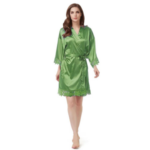 Women's Blank Bridal Day Robe Military Green With Crochet Detail
