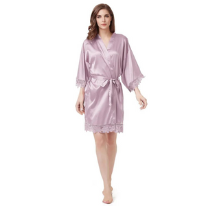Women's Blank Bridal Day Robe Nude Pink With Crochet Detail