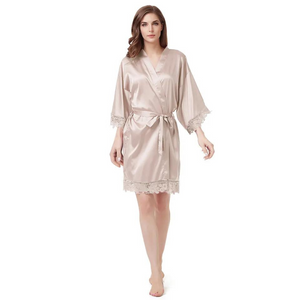 Women's Blank Bridal Day Robe With Crochet Detail - Pale Champagne