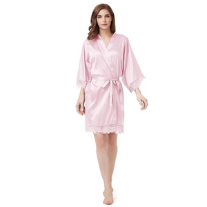 Women's Blank Bridal Day Robe Pale Pink With Crochet Detail