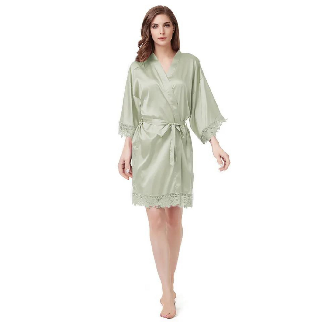 Women's Blank Bridal Day Robe With Crochet Detail - Sage Green