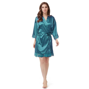 Women's Blank Bridal Day Robe With Crochet Detail - Turquoise